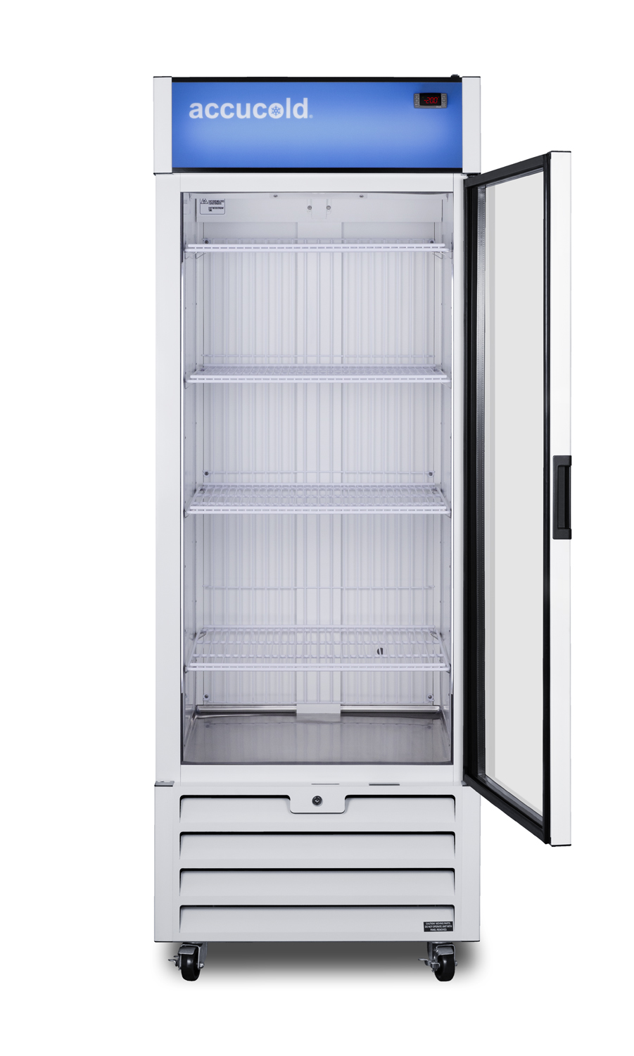 21.34 cu.ft. general purpose healthcare all-freezer with self-closing glass door, front lock, and white cabinet